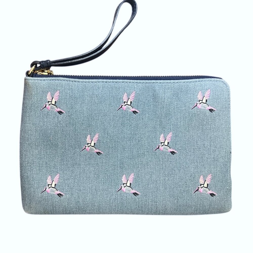 Talbots Wristlet Clutch Embroidered Hummingbirds
